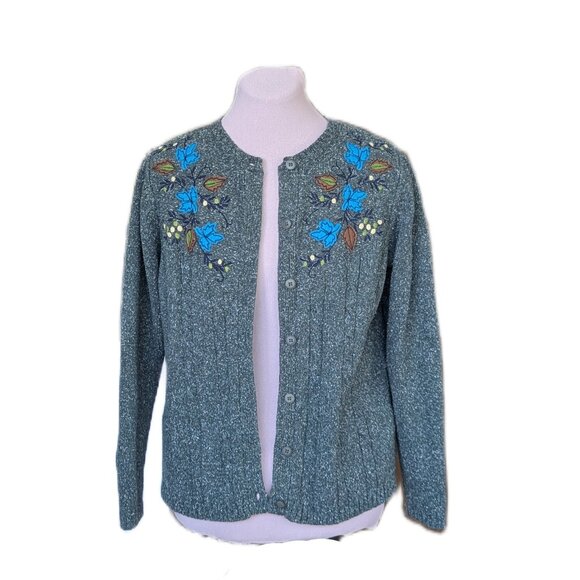 Forest Green Leaf Cardigan - Picture 2 of 7